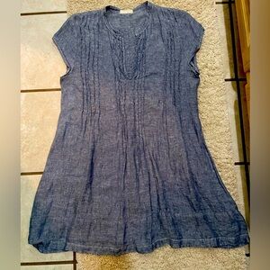 CP Shades Tunic Dress Size M Regina Chambray Linen Cap Sleeve, 100% linen